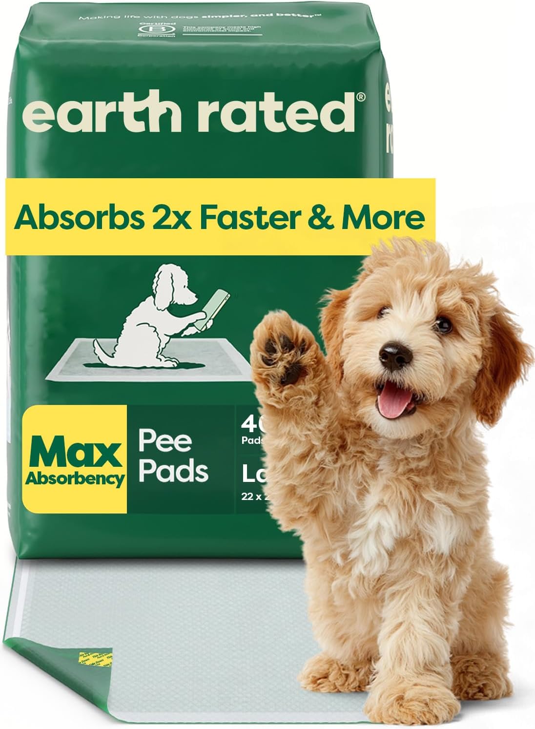 Earth Rated Max Absorbency Puppy Pee Pads — Leak-Proof, Unscented