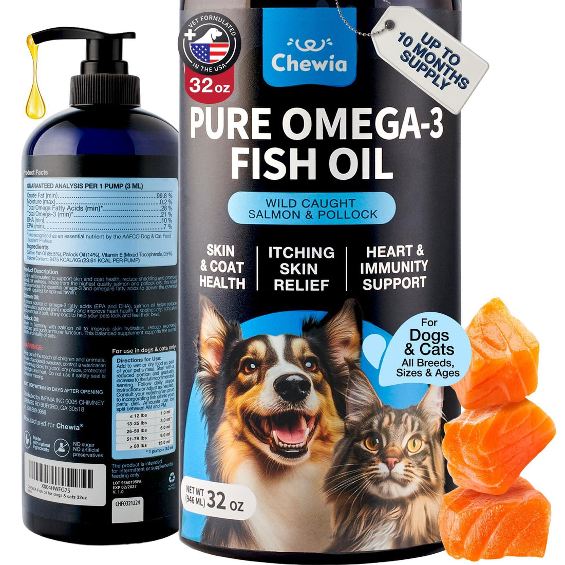 Omega-3 Salmon &amp; Pollock Oil for Dogs &amp; Cats — Skin &amp; Coat Food Topper, 32 oz
